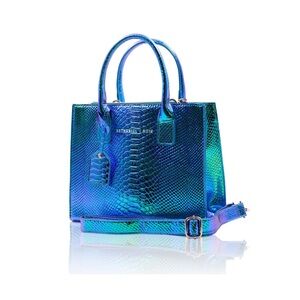 Mini blue/green iridescent faux croc structured bag